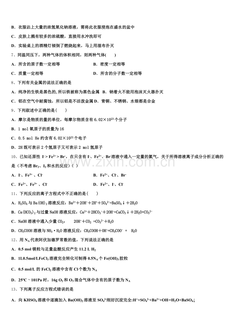 2025年吉林省白山市长白县实验中学高一上化学期中教学质量检测模拟试题含解析.doc_第2页