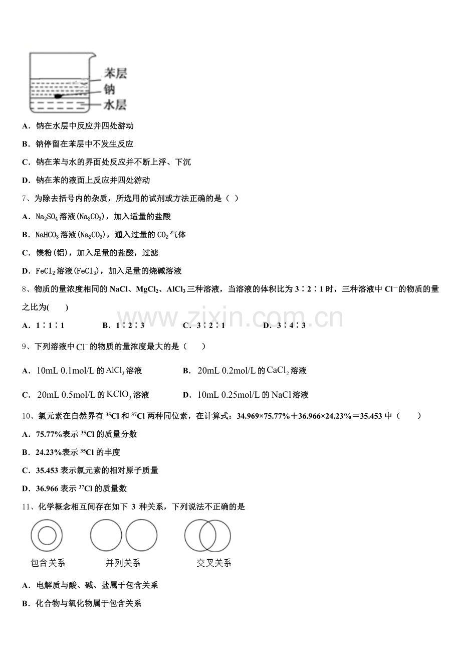 2025年福建省龙岩市一级达标校高一上化学期中预测试题含解析.doc_第2页