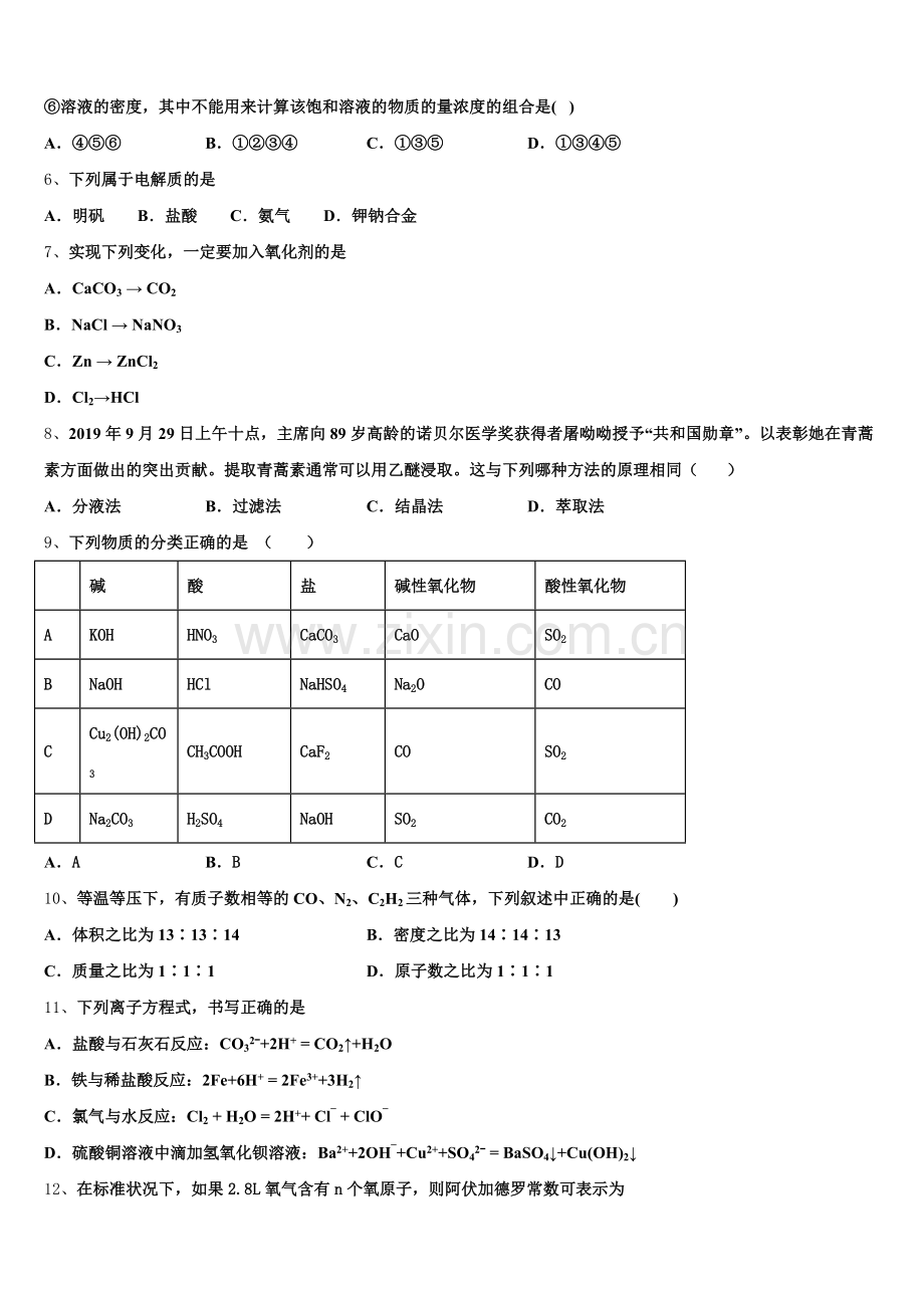 2025年山东省临朐县第六中学化学高一上期中综合测试模拟试题含解析.doc_第2页