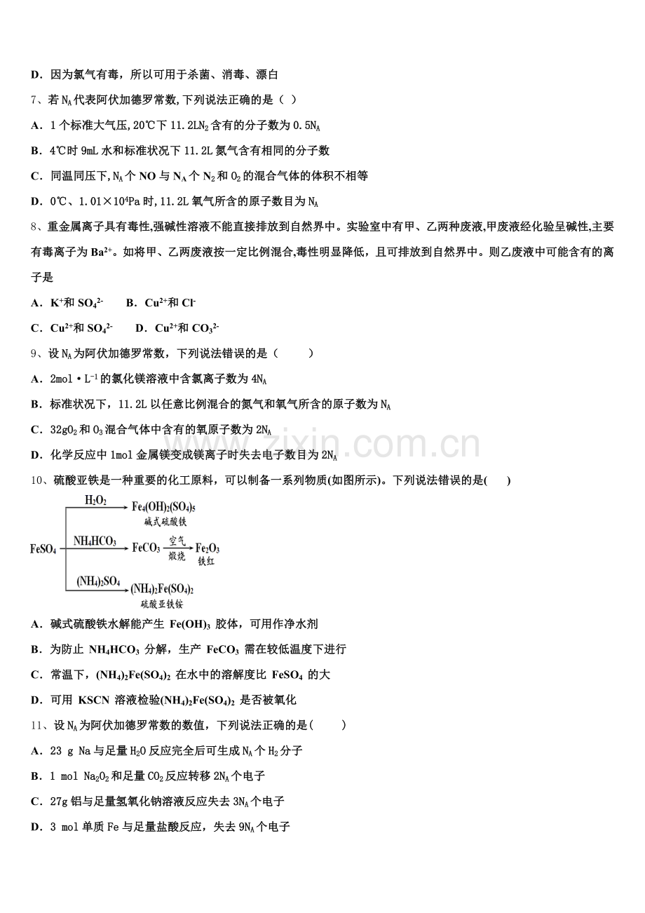 2026届山东省潍坊第一中学化学高一上期中复习检测模拟试题含解析.doc_第2页