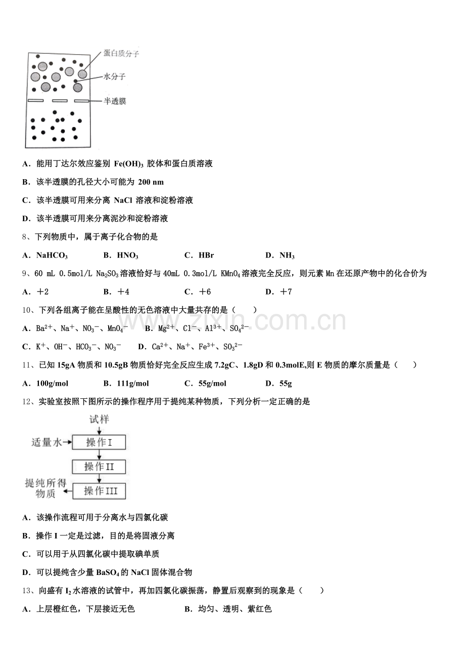 湖南省湘南联盟2025年高一上化学期中教学质量检测模拟试题含解析.doc_第2页
