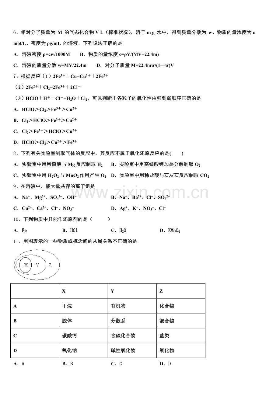 2026届海南省临高县波莲中学化学高一第一学期期中质量跟踪监视试题含解析.doc_第2页