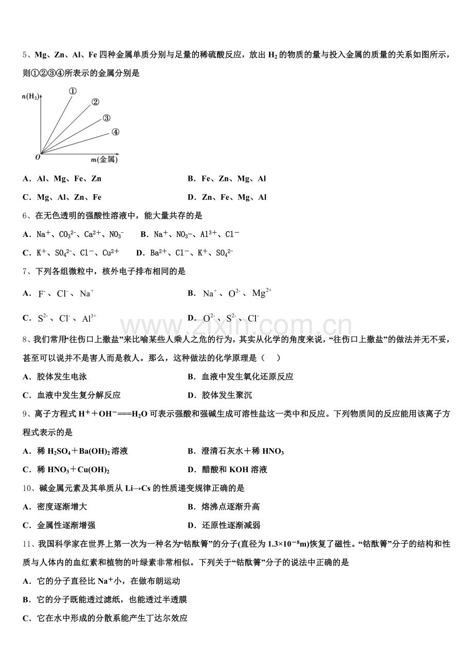 2025年四川省成都市成都石室中学化学高一上期中统考试题含解析.doc_第2页