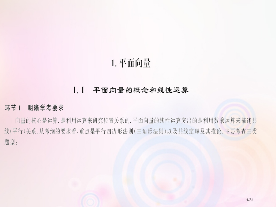 高考数学总复习第1单元平面向量1.1平面向量的概念和线性运算习题.pptx_第1页