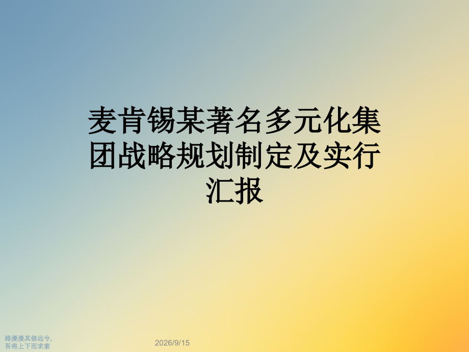 麦肯锡某著名多元化集团战略规划制定及实施报告.ppt_第1页