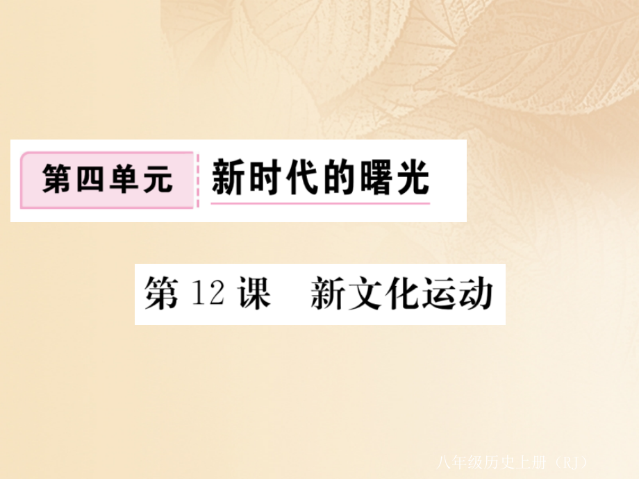 2019-2020学年八年级历史上册第四单元新时代的曙光第12课新文化运动习题讲评讲义新人教版.ppt_第1页