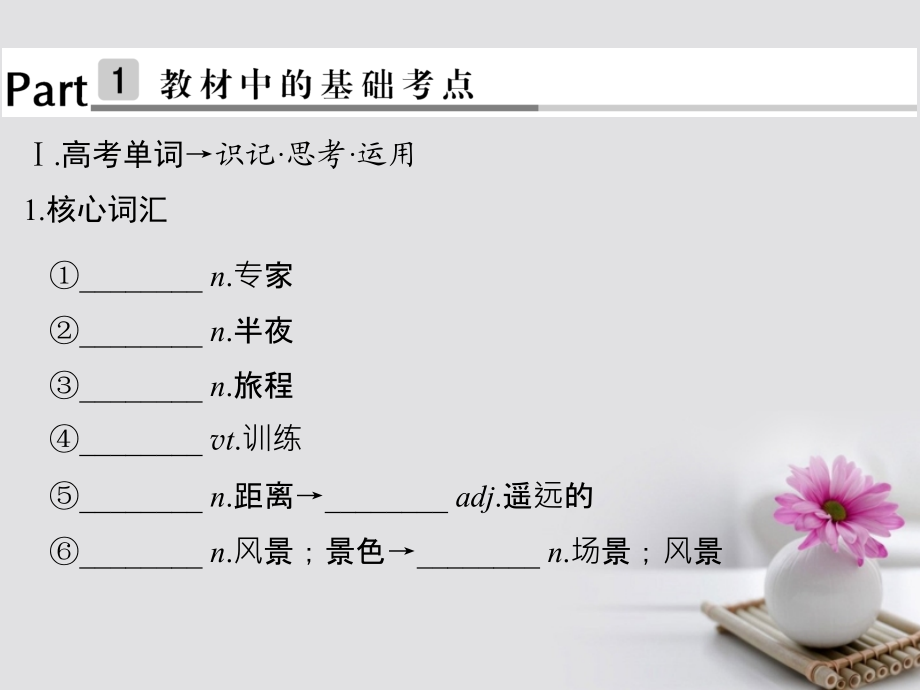 2019届高考英语大一轮复习-第1部分-基础知识考点-Module-3-My-First-Ride-On-a-Train讲义-外研版必修.ppt_第2页
