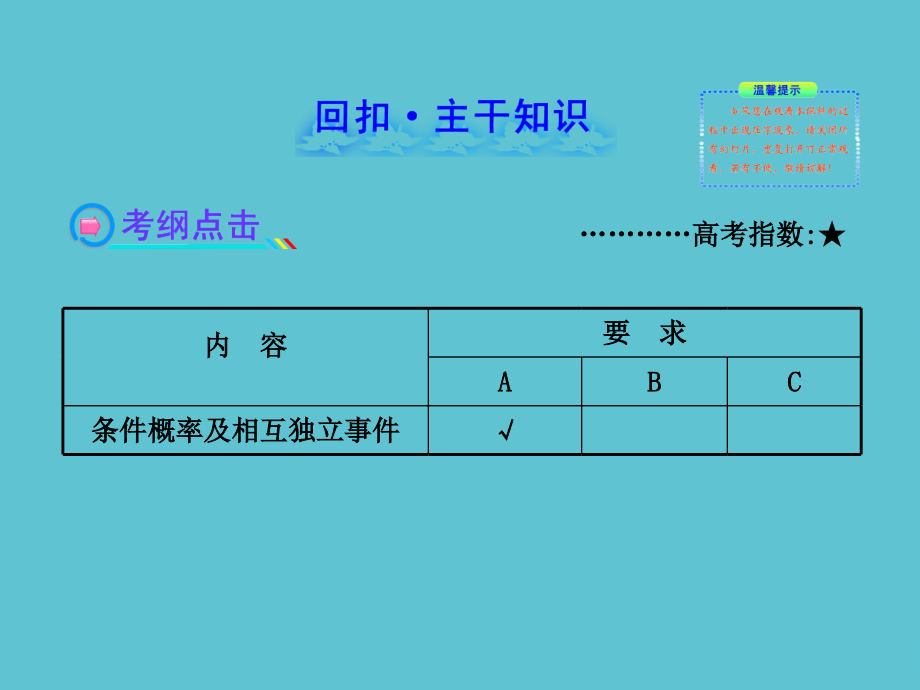 高中全程复习配套条件概率与事件的独立性苏教数学理.ppt_第2页