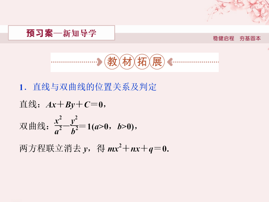 高中数学第三章圆锥曲线与方程3.3.2.2直线与双曲线的位置关系课件北师大版选修.ppt_第2页