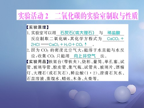 九年级化学上册第六单元碳和碳的氧化物实验活动2二氧化碳的实验室制取习题课件新人教版.ppt