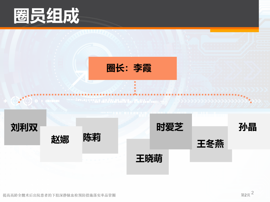 提高高龄全髋术后出院患者的下肢深静脉血栓预防措施落实率品管圈.pptx_第2页
