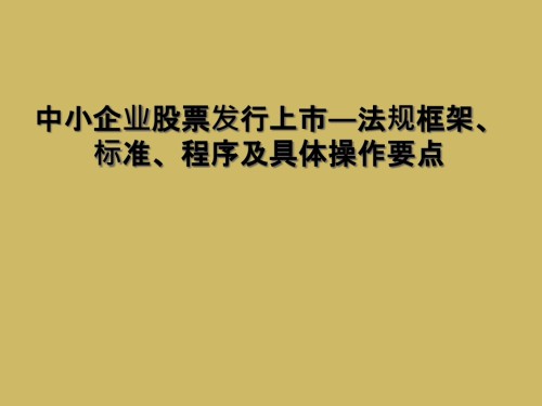中小企业股票发行上市—法规框架、标准、程序及具体操作要点.ppt