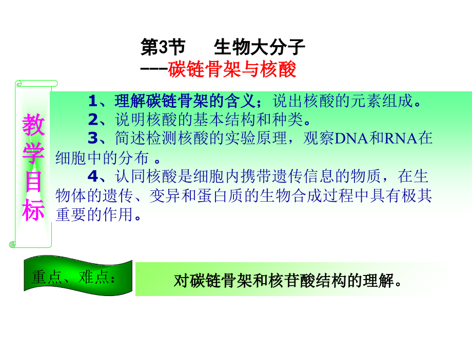 人教版教学北师大必修1第一章第3节-生物大分子--碳链骨架与核酸-教学.ppt_第1页