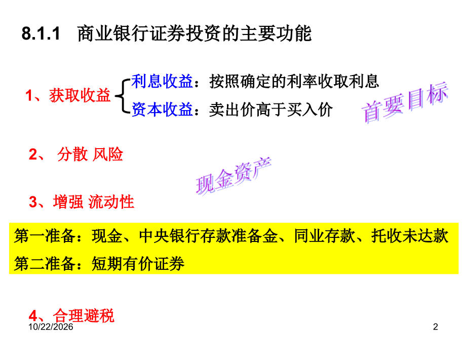 第8部分商业银行的证券投资管理商业银行证券投资业务概述.ppt_第2页