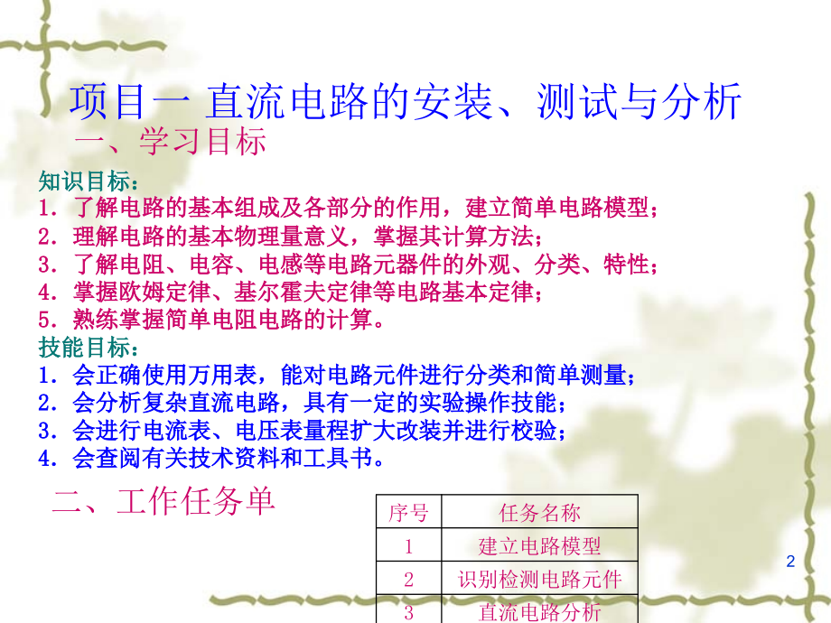 项目一-直流电路的安装、测试与分析.ppt_第2页