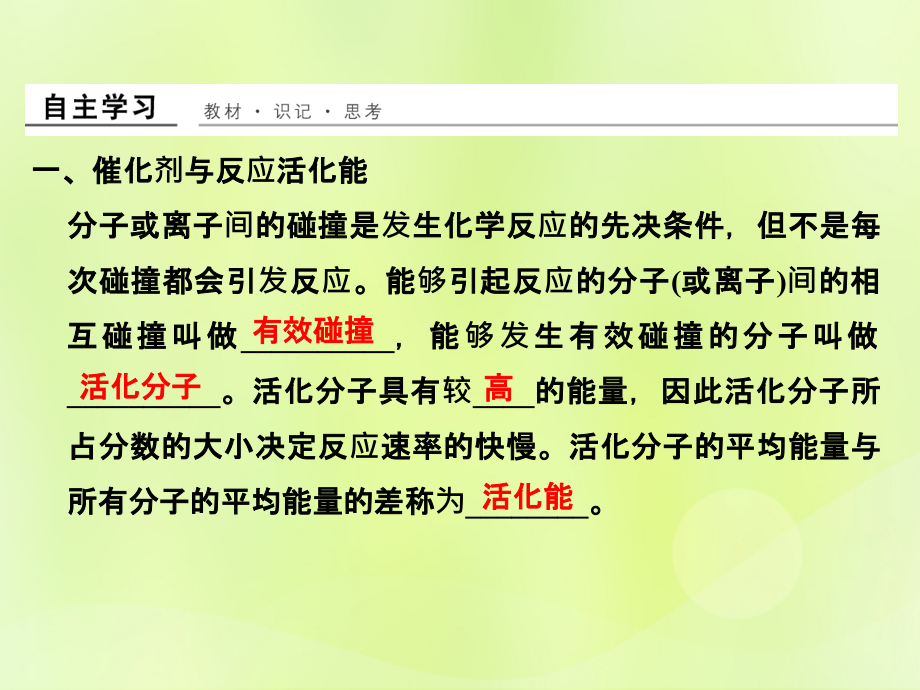 高中化学专题4化学反应条件的控制课题二催化剂对过氧化氢分解速率的影响课件苏教版选修.ppt_第2页