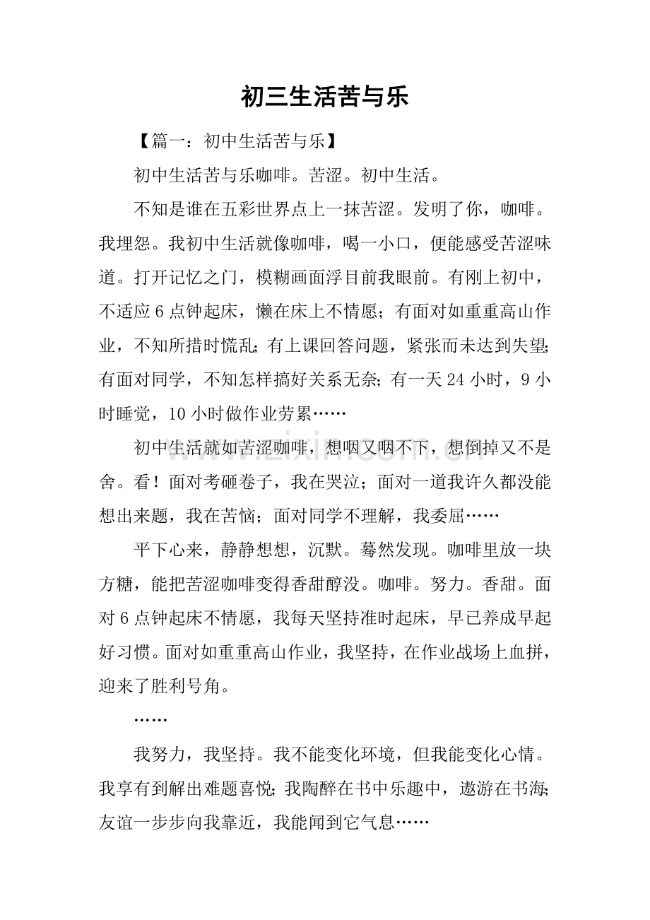 初三生活的苦与乐.docx_第1页
