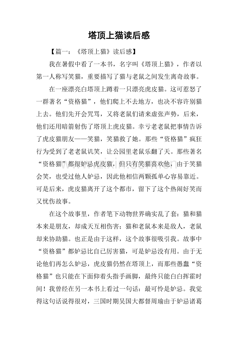2025年塔顶上的猫读后感.docx_第1页
