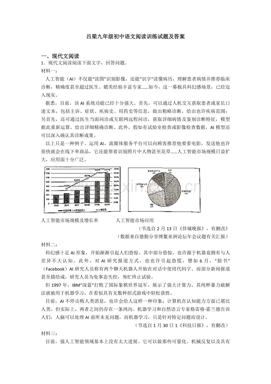 2025年吕梁九年级初中语文阅读训练试题及答案.doc_第1页