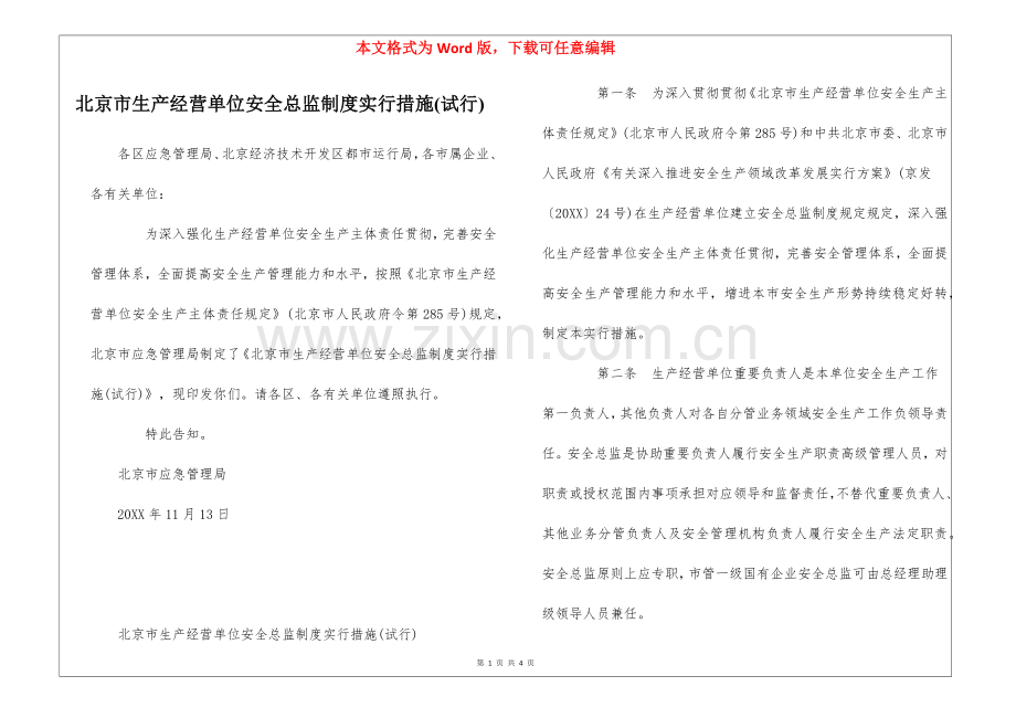 2025年北京市生产经营单位安全总监制度实施办法试行.docx_第1页