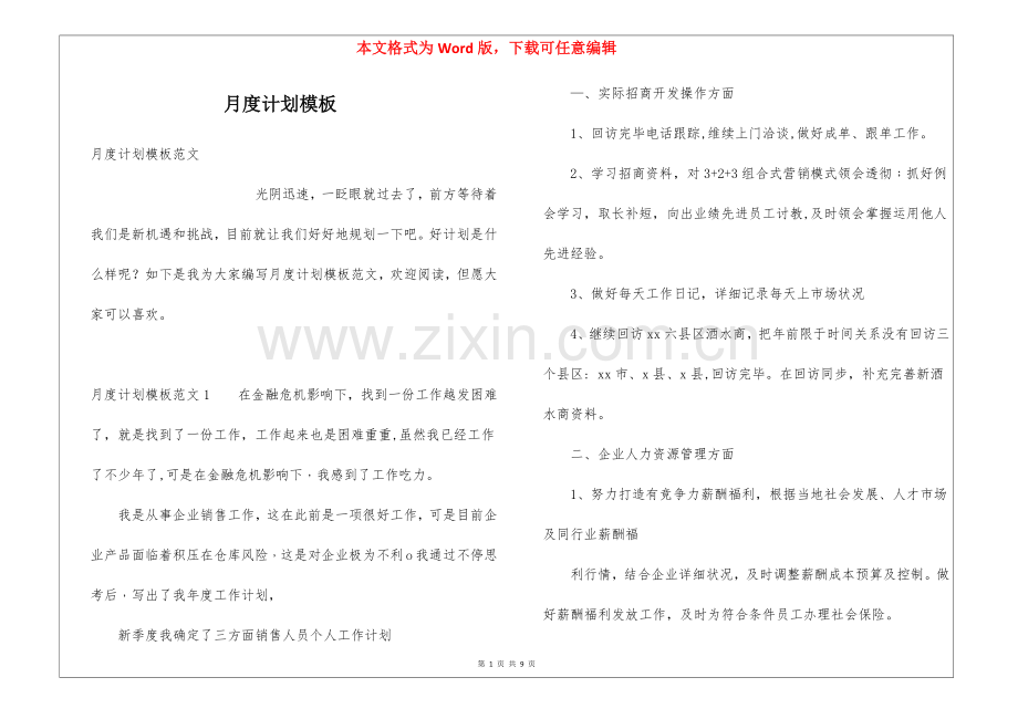 2025年月度计划模板.docx_第1页