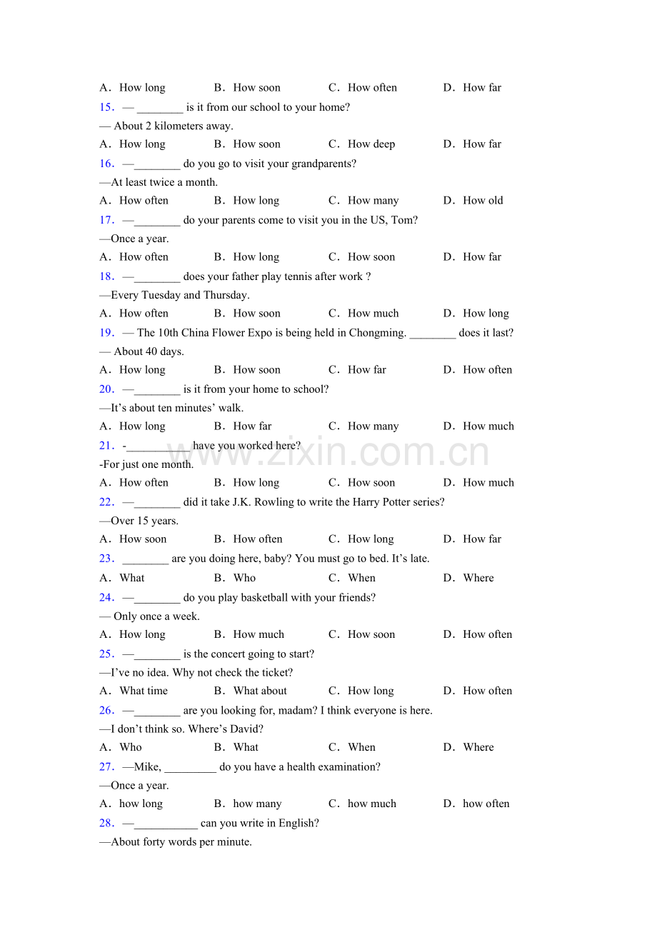 2025年人教版六年级特殊疑问词测试题及答案.doc_第2页