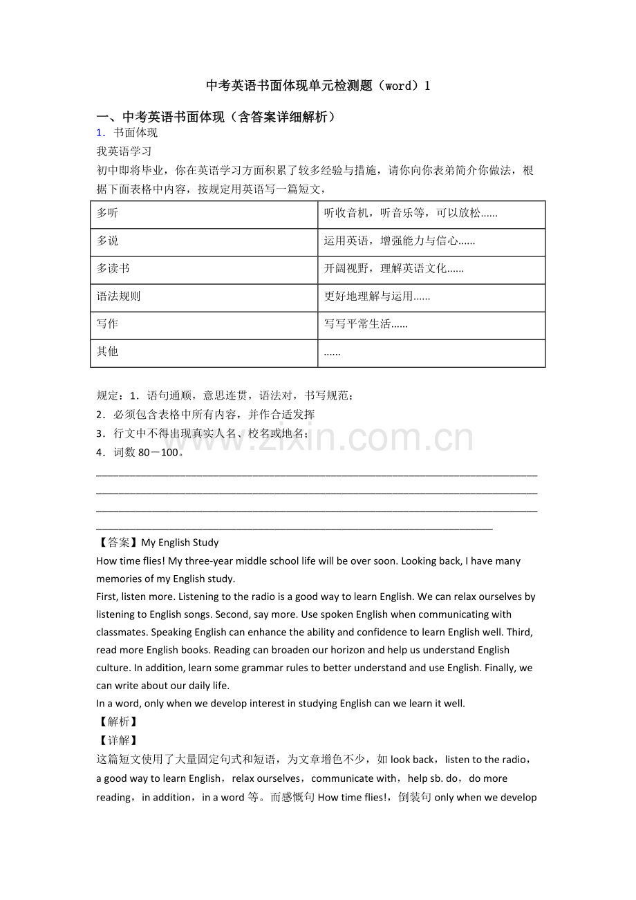 中考英语书面表达单元检测题13.doc_第1页