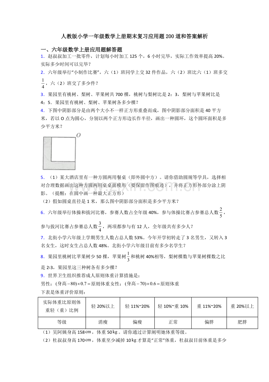 2025年人教版小学一年级数学上册期末复习应用题200道和答案解析.doc_第1页