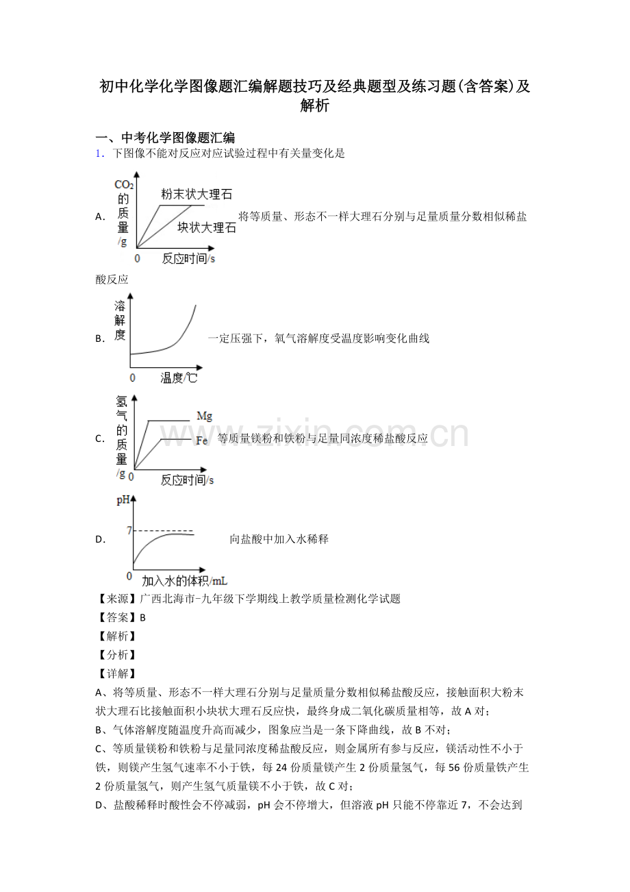 初中化学化学图像题汇编解题技巧及题型及练习题含答案及解析.doc_第1页