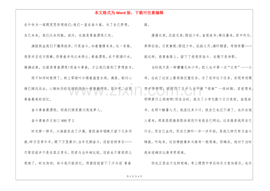 2025年奋斗的青春话题作文初三800字5篇.docx_第2页