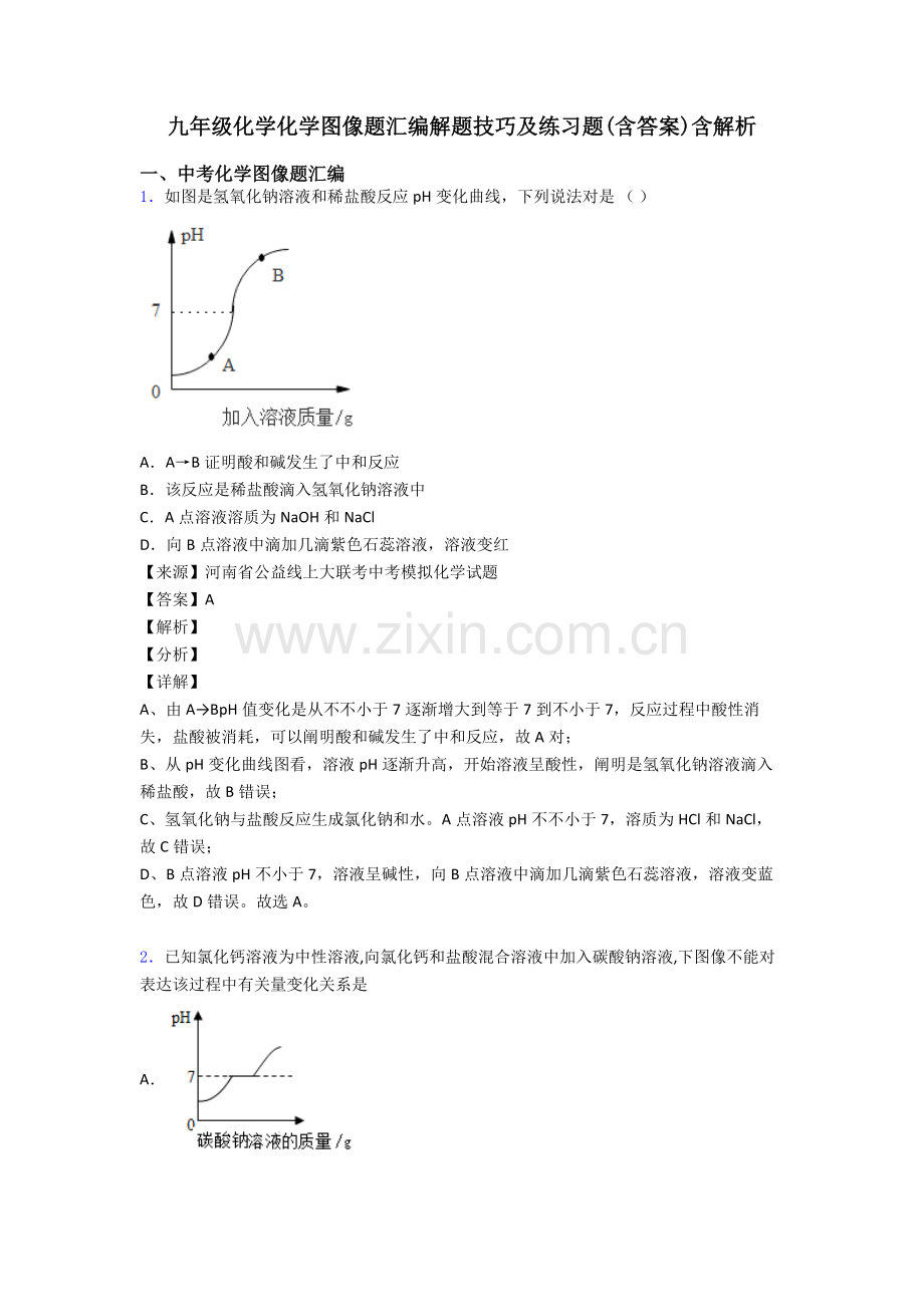 九年级化学化学图像题汇编解题技巧及练习题含答案含解析.doc_第1页