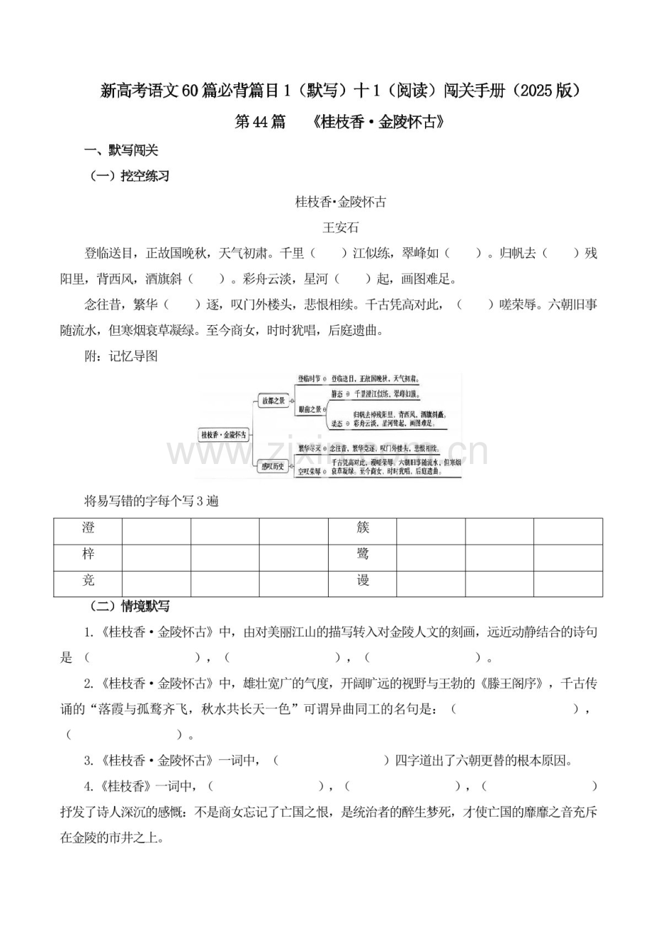 2025年新高考语文古诗文阅读闯关练习——《桂枝香 金陵怀古》（含答案）.docx_第1页