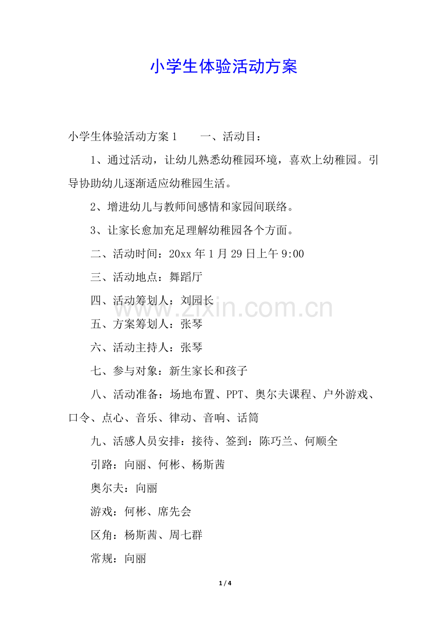 2025年小学生体验活动方案.docx_第1页