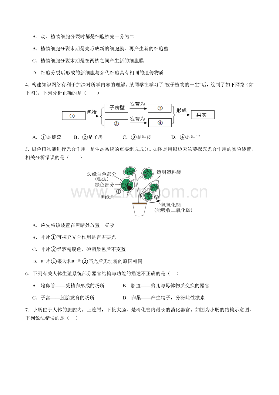 2024年中考生物（四川成都）第二次模拟考试（含答案）.docx_第2页