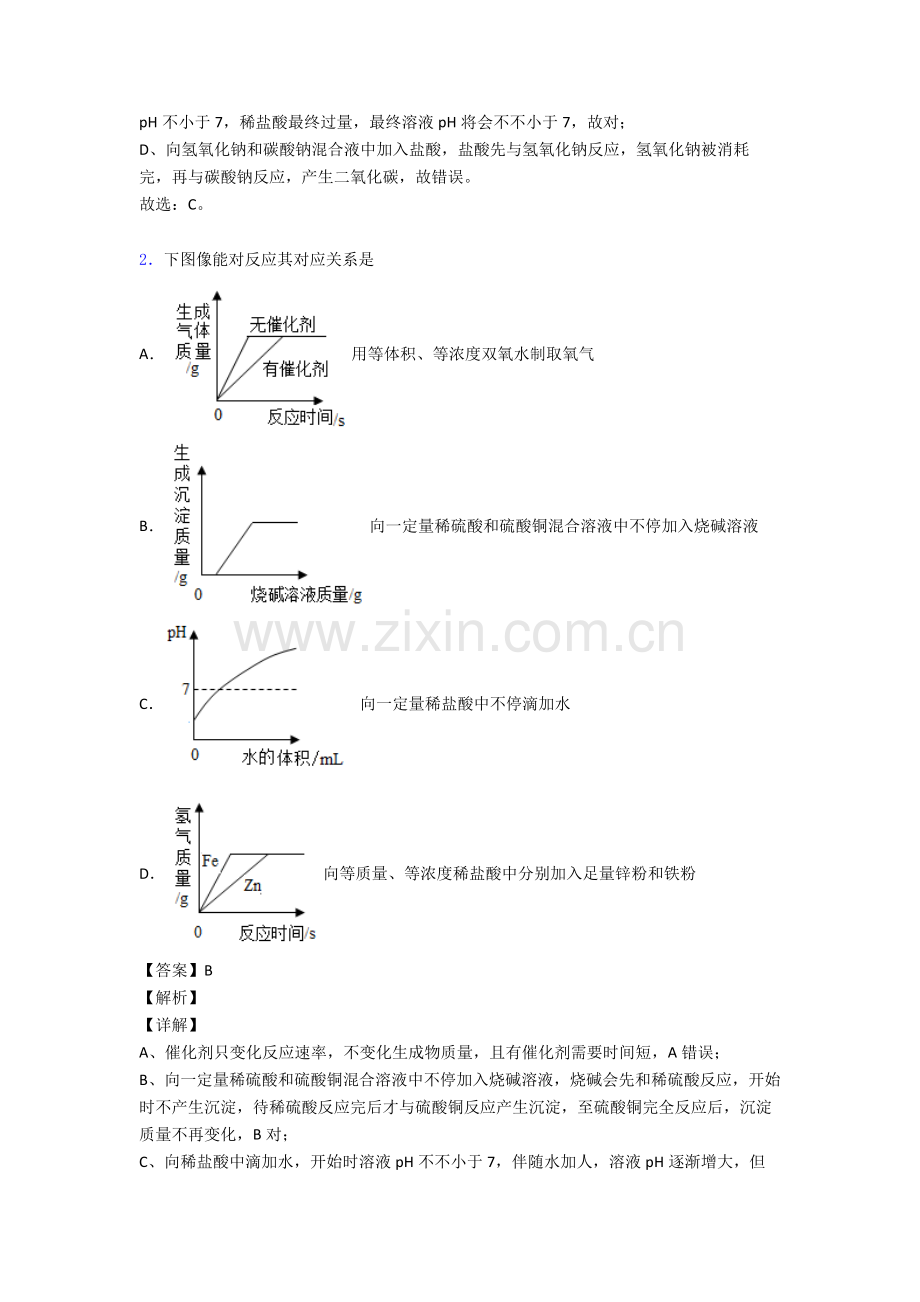2025年图像题金属及酸碱盐反应单元测试题含答案.doc_第2页