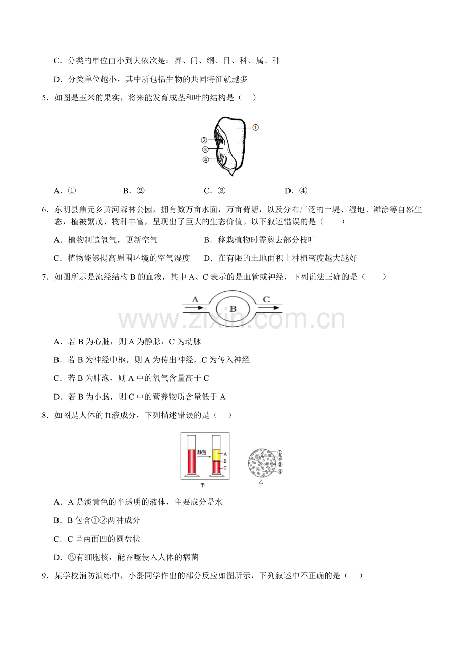 2024年中考生物（盐城）第二次模拟考试（含答案）.docx_第2页