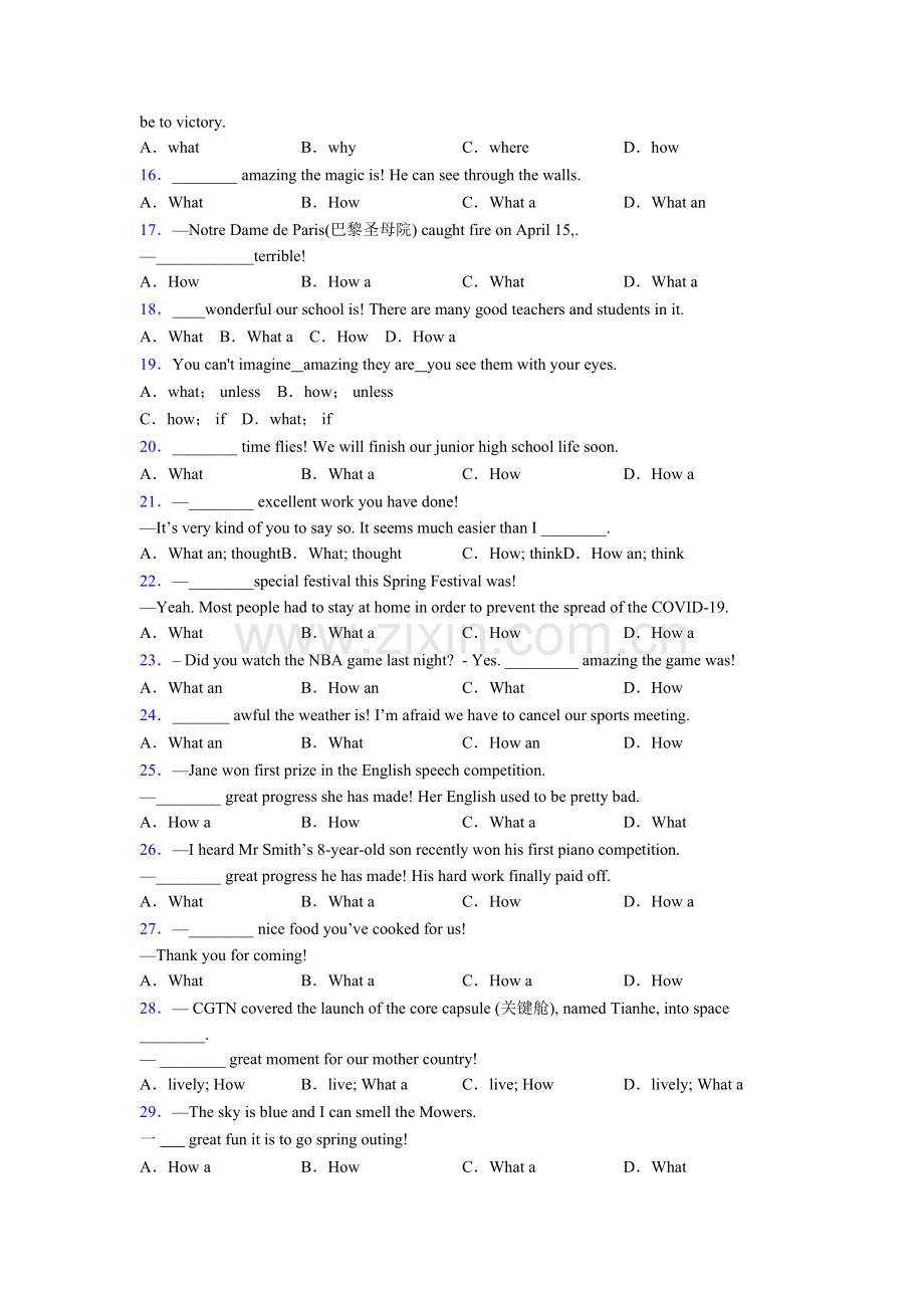2025年北师大版小升初语法知识—what和how引起的感叹句句型的易错题汇编附答案.doc_第2页