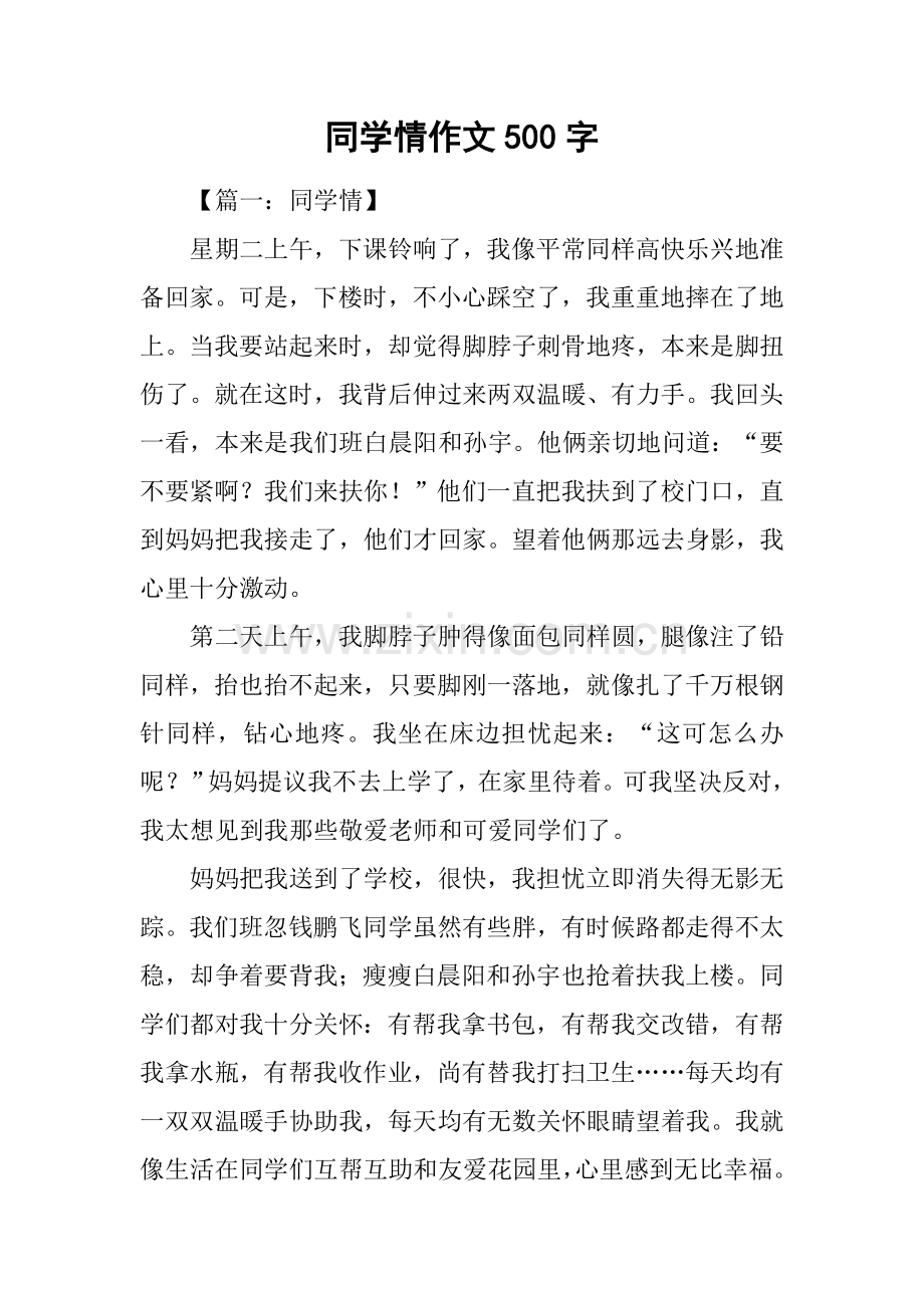 2025年同学情作文500字.docx_第1页