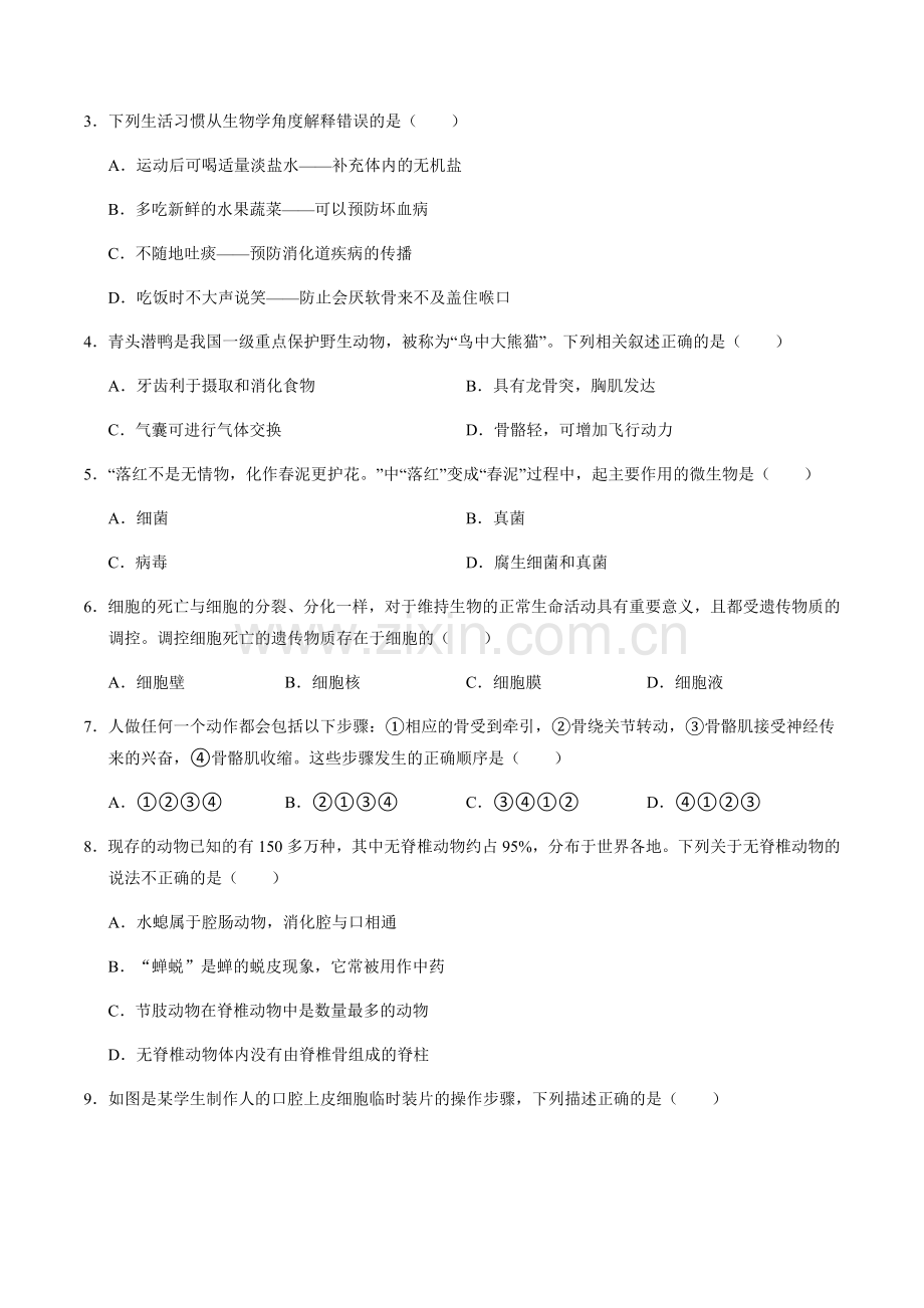2024年中考生物（全国）第三次模拟考试（含答案）.docx_第2页