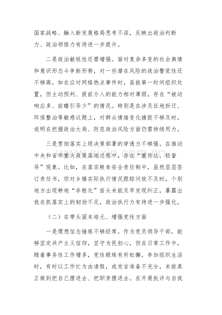 镇长2025年度民主生活会“五个带头”对照检查材料文稿.docx_第2页