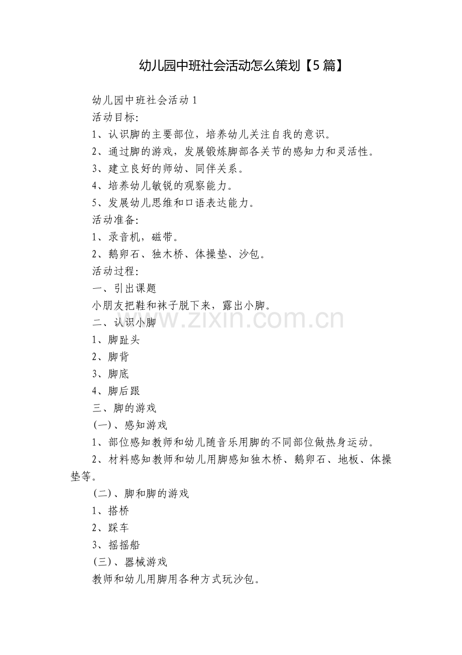 幼儿园中班社会活动怎么策划【5篇】.docx_第1页