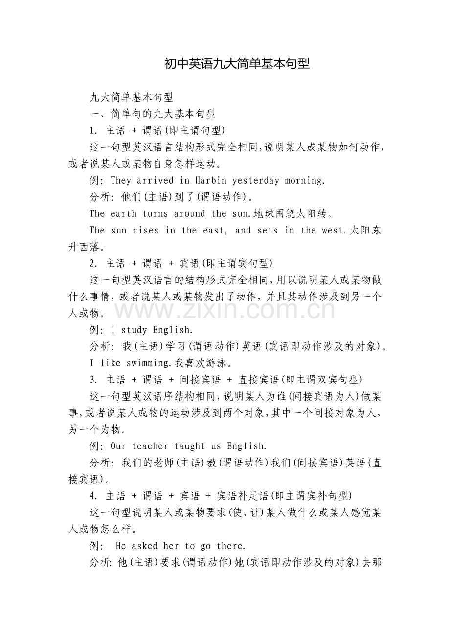 初中英语九大简单基本句型.docx_第1页