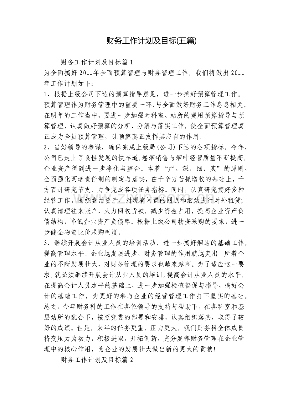 财务工作计划及目标(五篇).docx_第1页