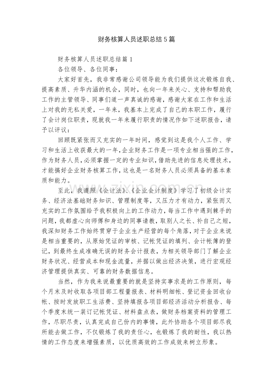 财务核算人员述职总结5篇.docx_第1页