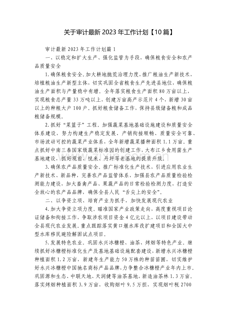 关于审计2023年工作计划【10篇】.docx_第1页