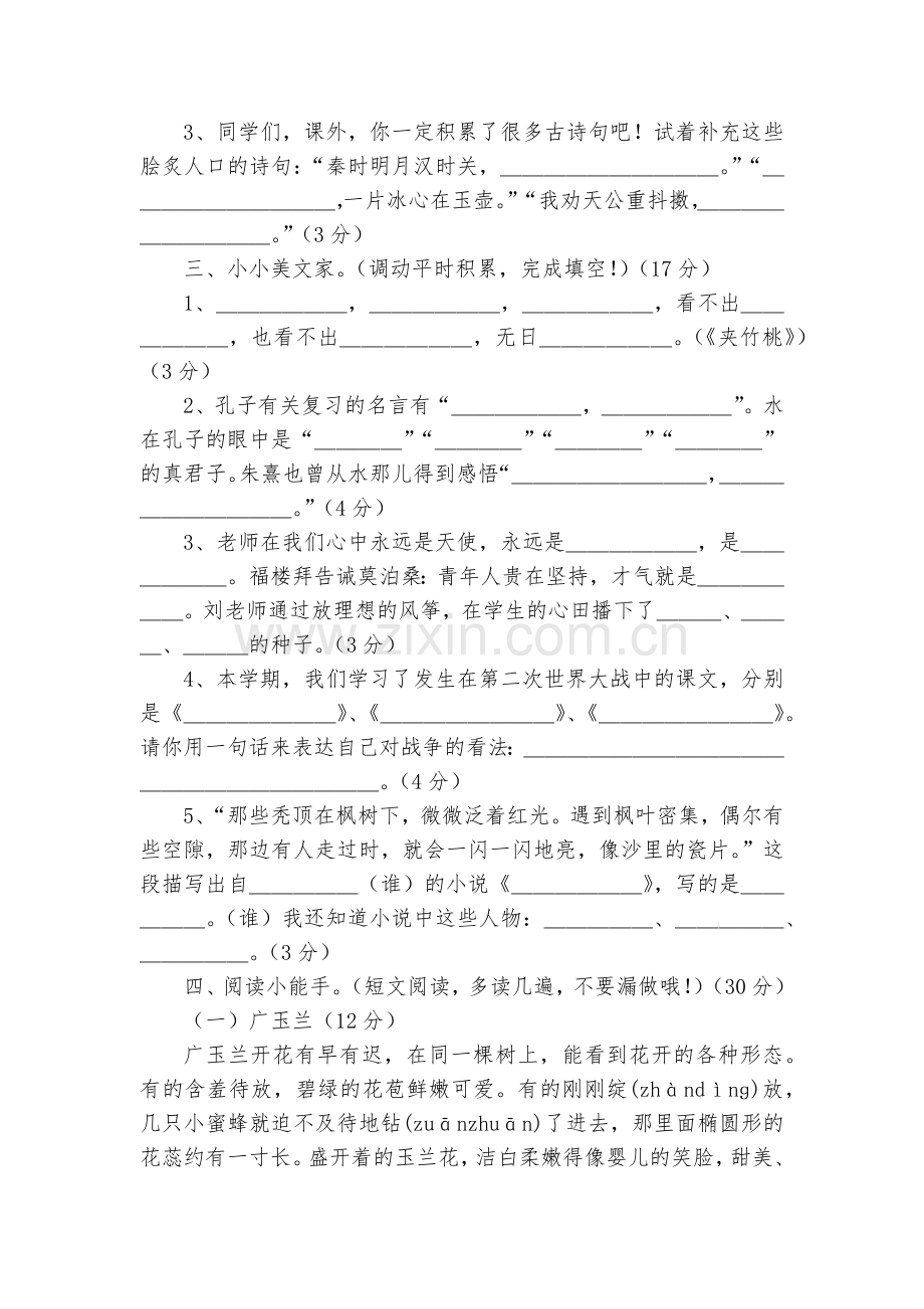 六年级语文下册期末试卷.docx_第2页