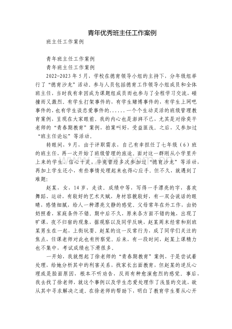 青年优秀班主任工作案例.docx_第1页