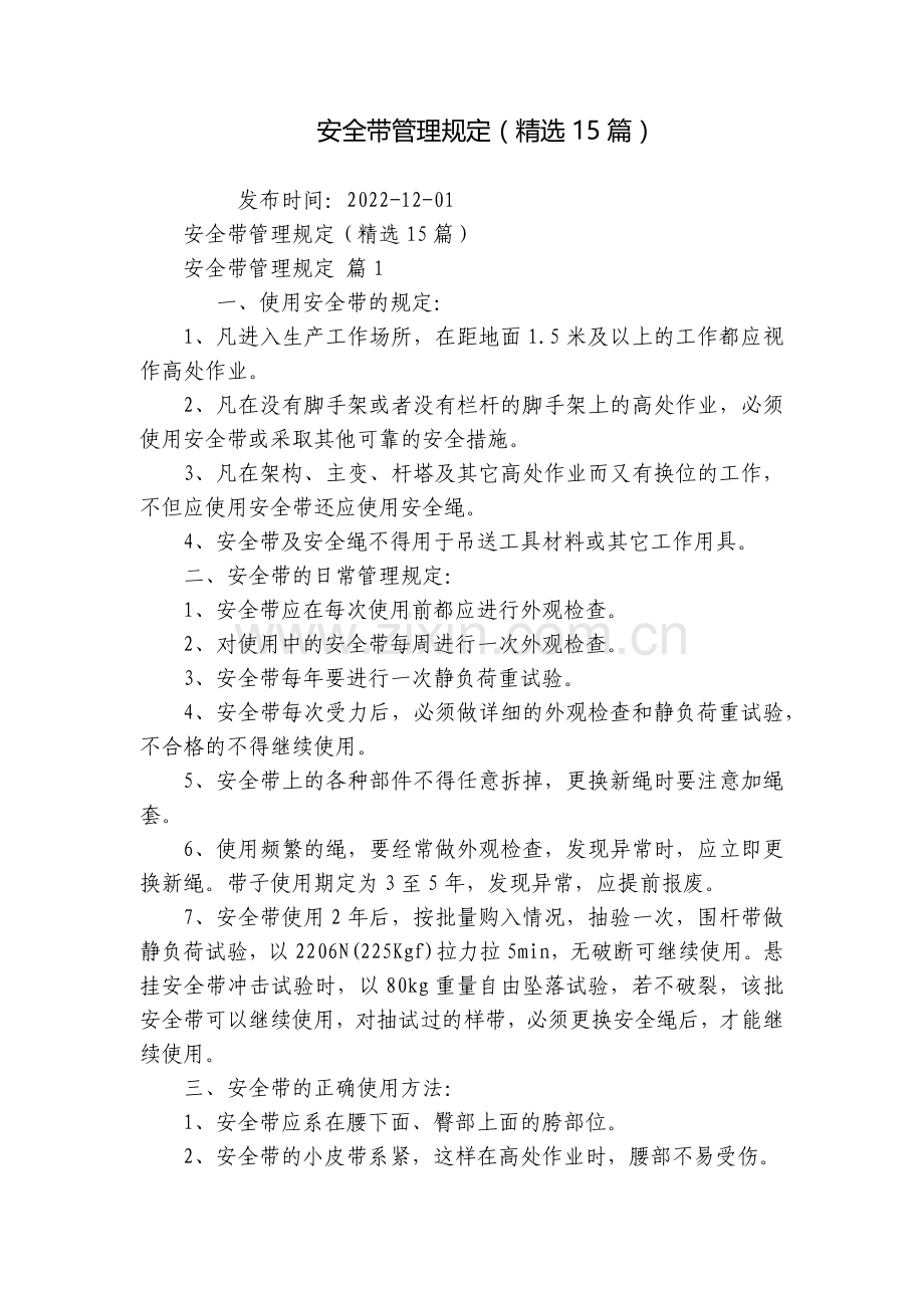 安全带管理规定(15篇).docx_第1页