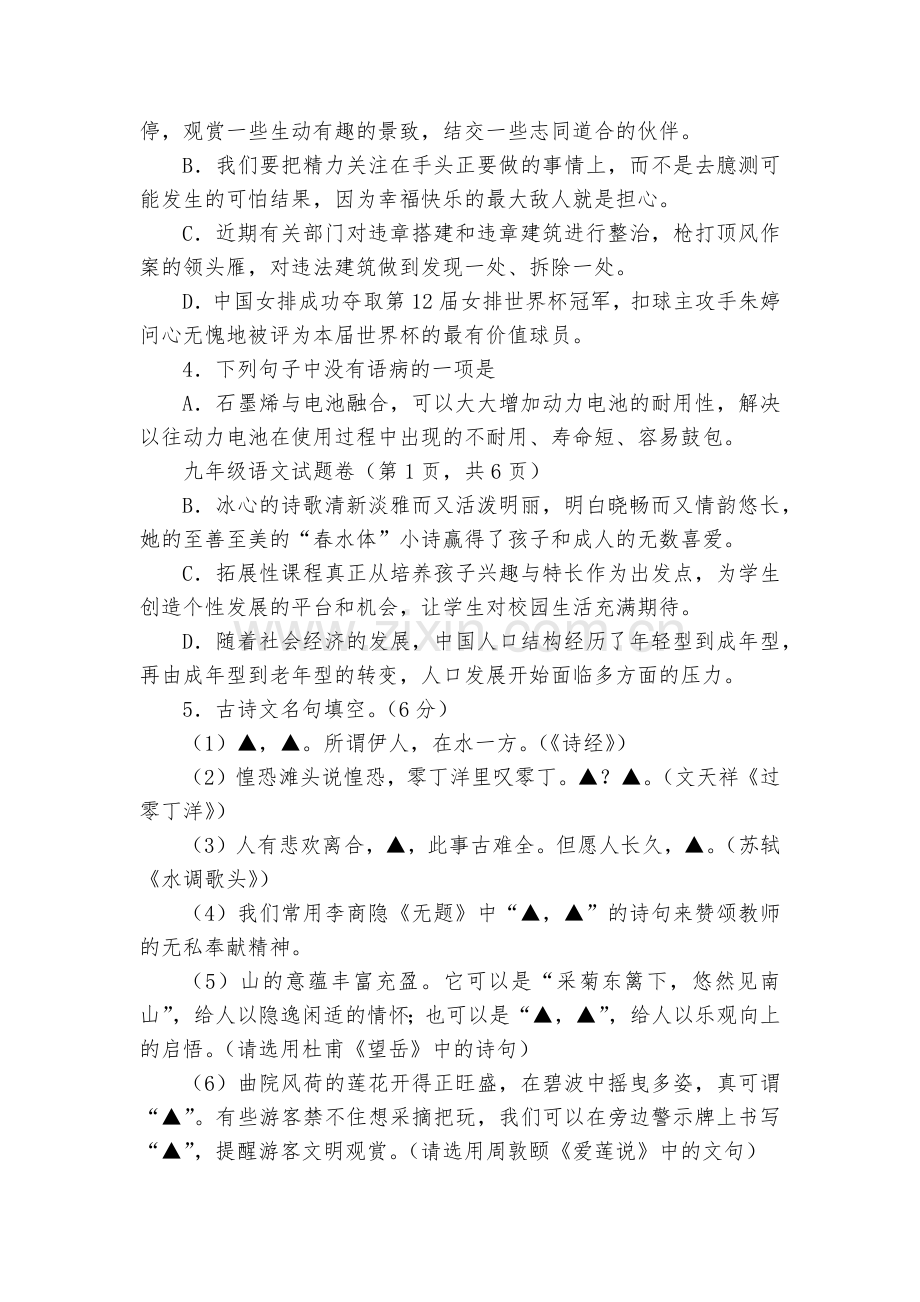 浙江杭州市萧山区临浦片2016届九年级二模语文试卷--部编人教版九年级总复习.docx_第2页