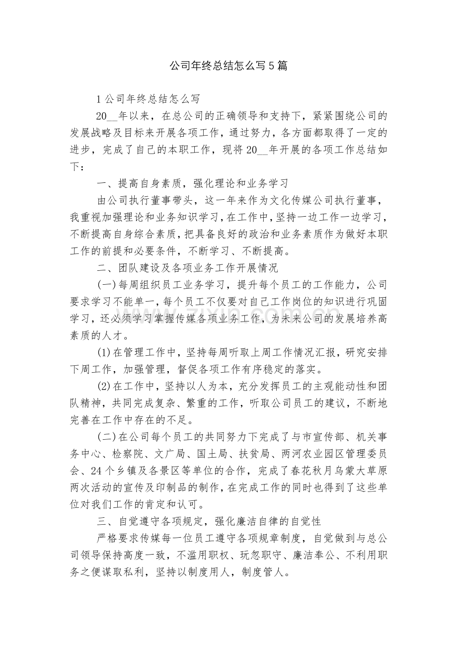 公司年终总结怎么写5篇.docx_第1页